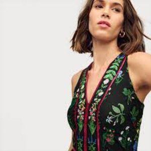 Sam Edelman black floral botanical embroidered midi dress size 8